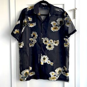 ASOS sheer short sleeve shirt with velvet daisy embroidery. Ultra light weight